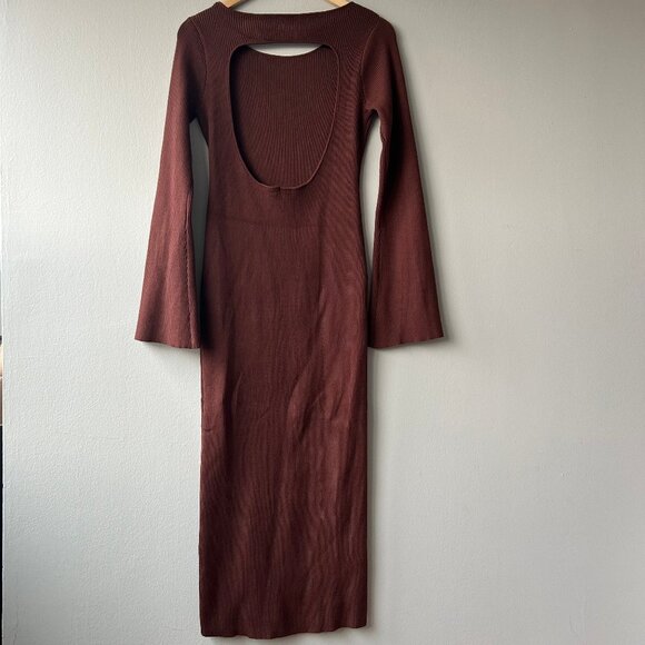 Commense Brown Ribbed Knit Midi Dress Long Sleeve Women’s Size S - Picture 4 of 7